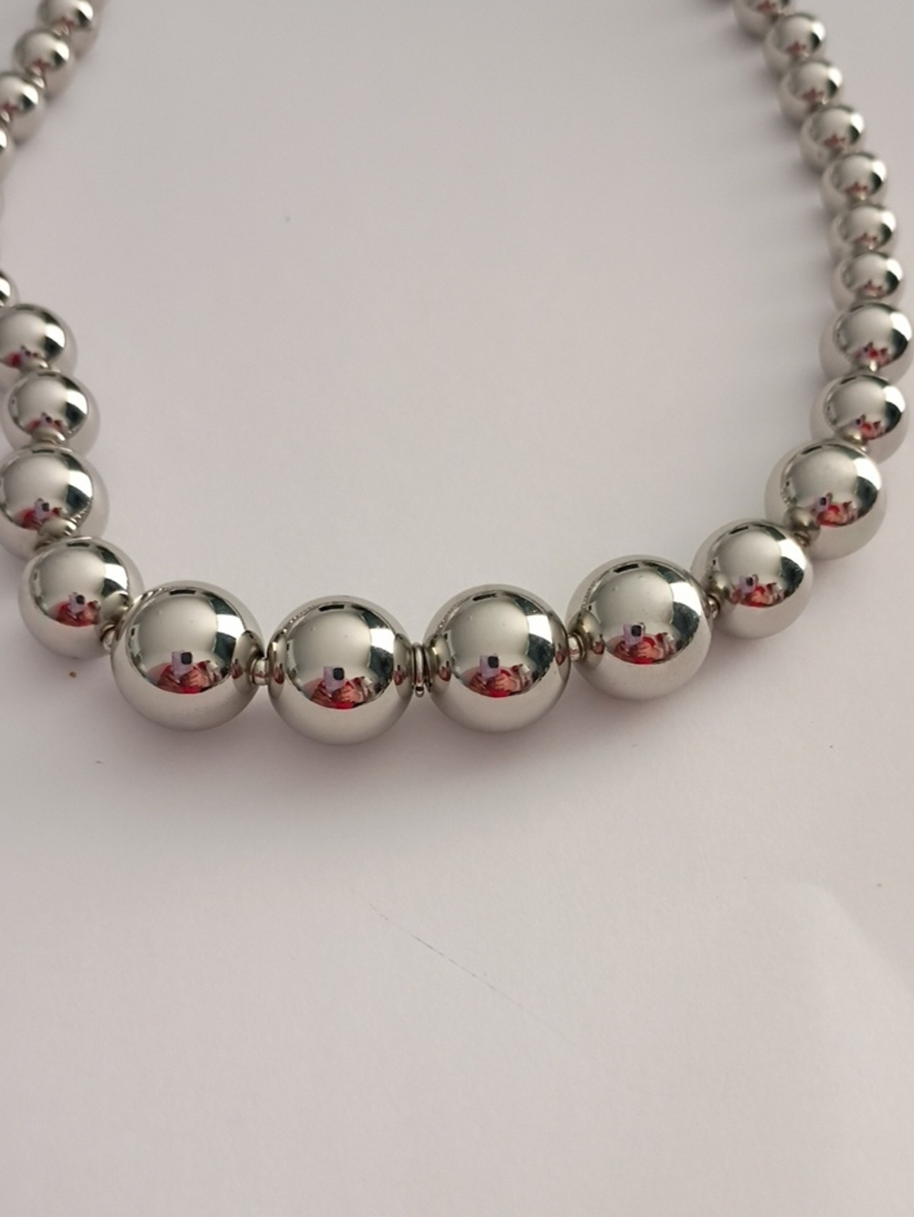 Polished Silver Bead Necklace — Classic Women’s Statement Jewelry - Picture 2 of 2